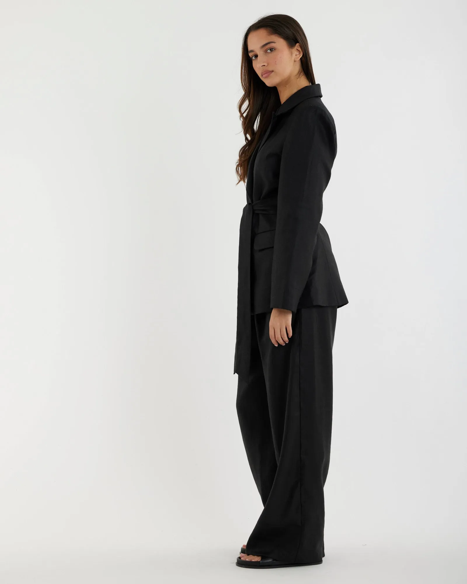Mia Double Breasted Tie Blazer - Black