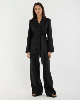 Mia Double Breasted Tie Blazer - Black