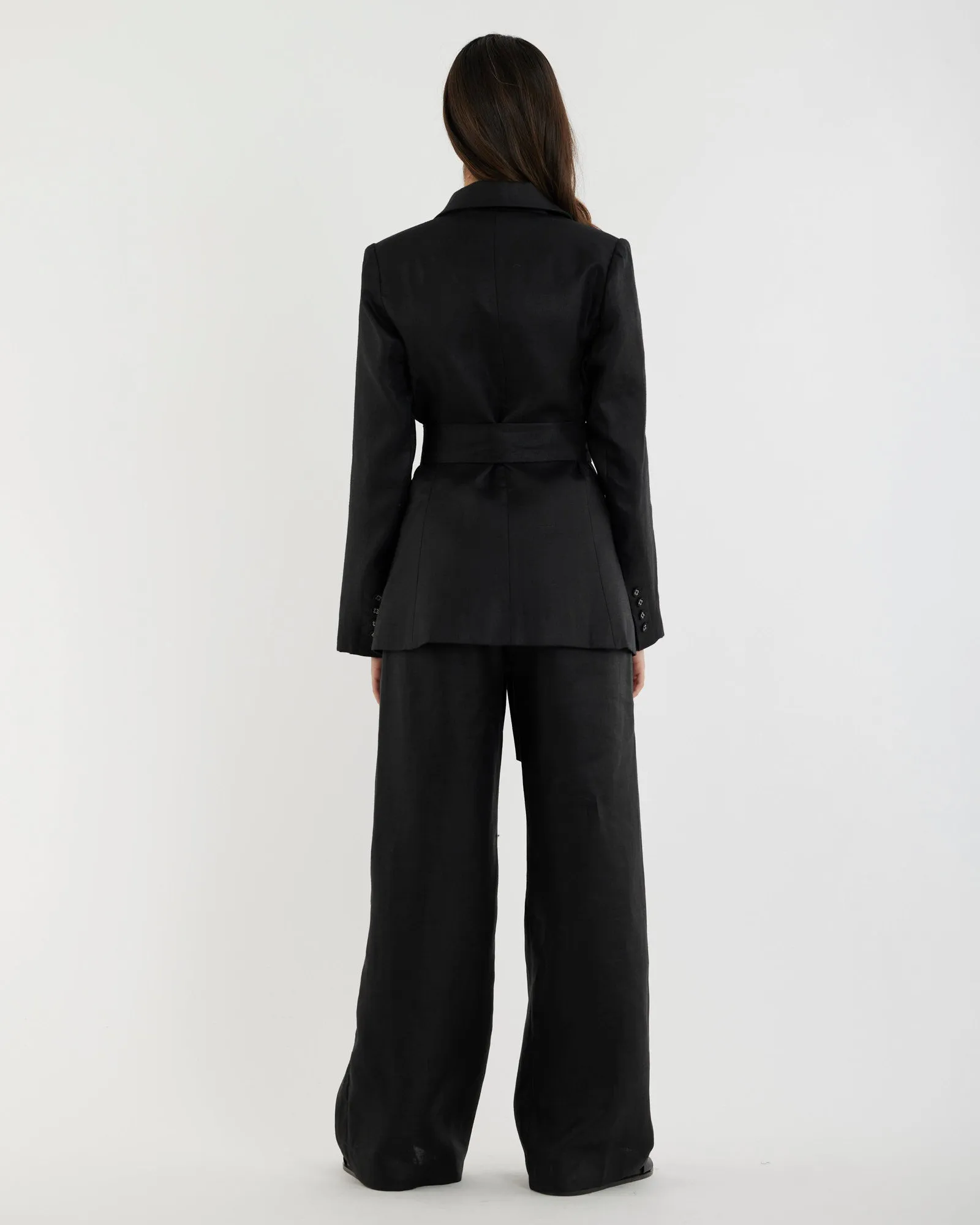 Mia Double Breasted Tie Blazer - Black
