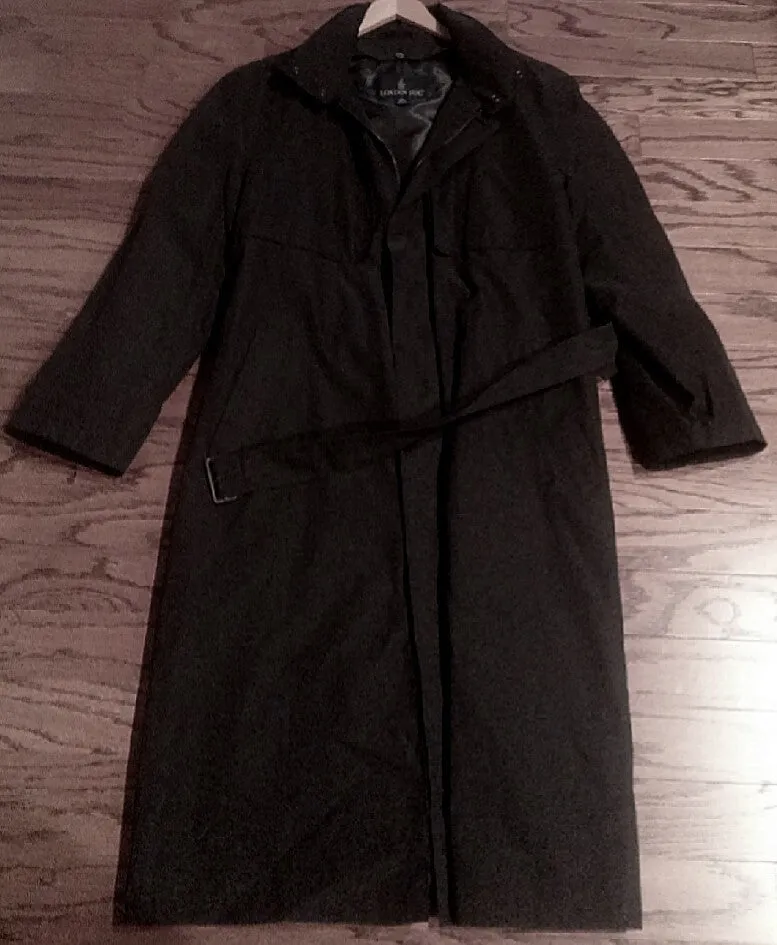 New- London Fog- All Seasons Black Hooded/Warmer Trench Coat- size 38R