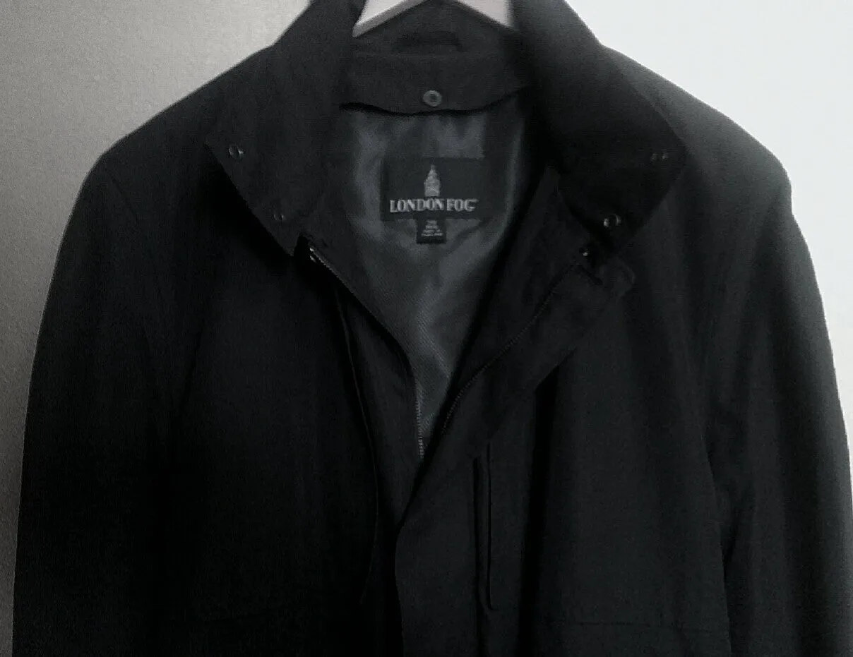New- London Fog- All Seasons Black Hooded/Warmer Trench Coat- size 38R