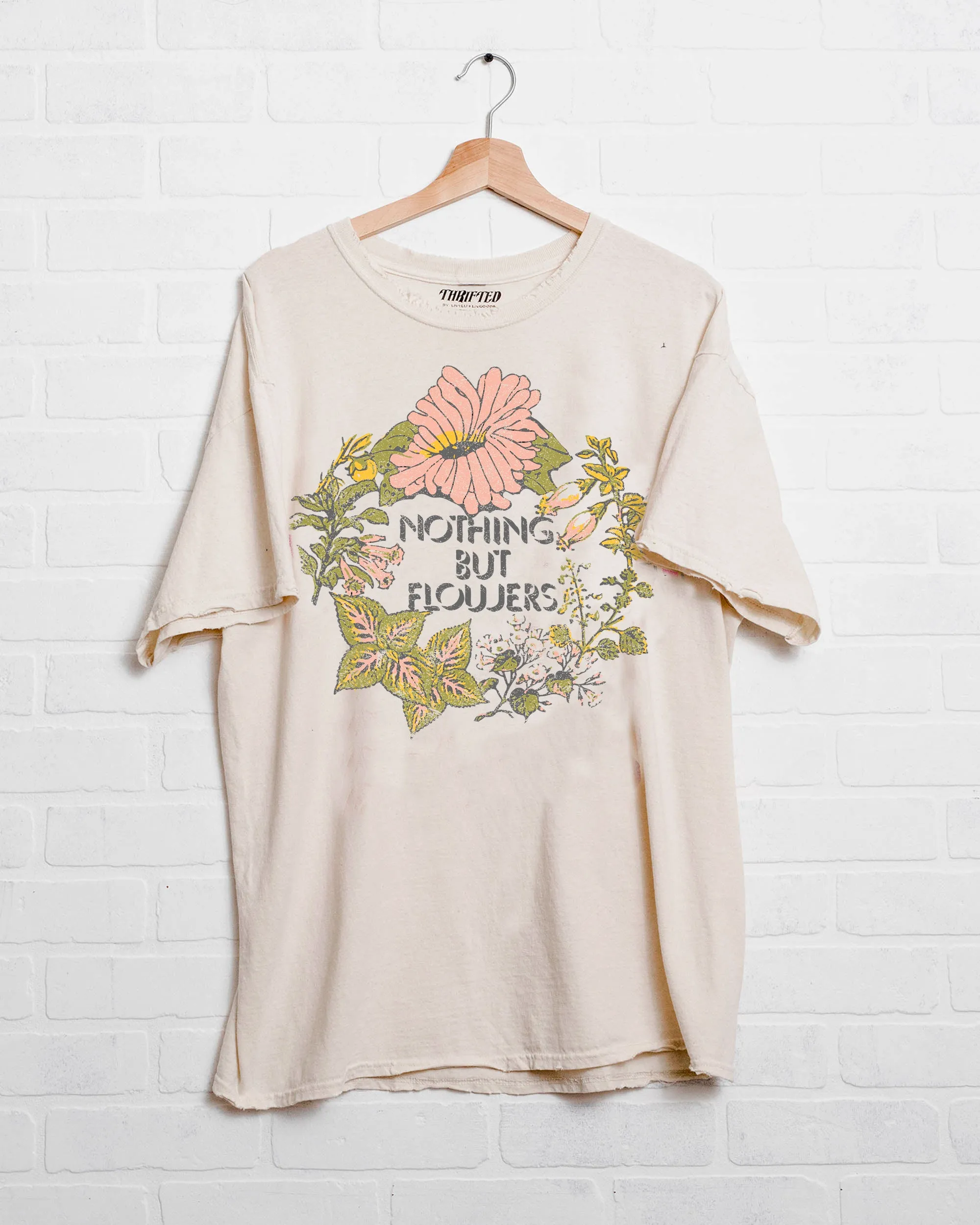 Nothing But Flowers Off White Thrifted Tee