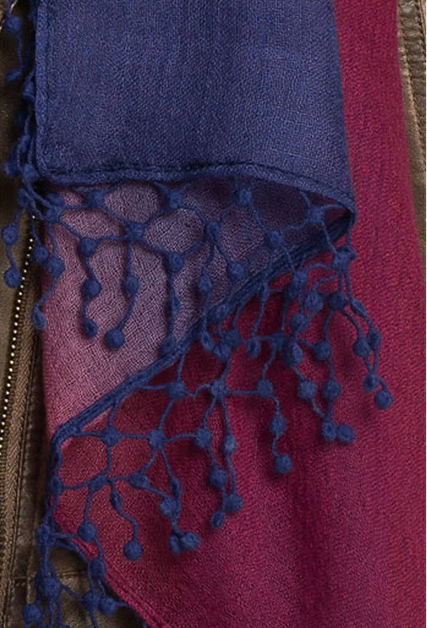 Ombre Fringe Scarf - Deep Blue/Plum