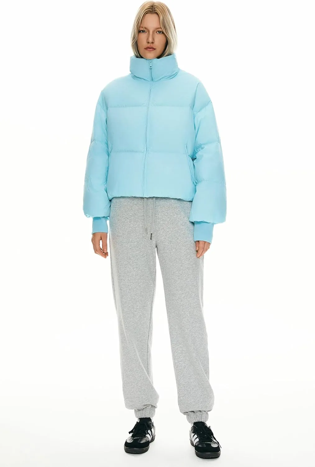 Orolay Women's Winter Oversized Cropped Puffer Jacket Zip Up Short Down Coat Stand Collar Baggy Overcoat
