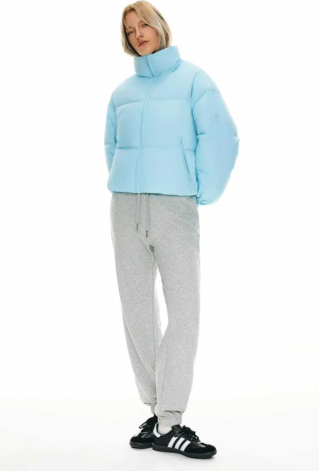 Orolay Women's Winter Oversized Cropped Puffer Jacket Zip Up Short Down Coat Stand Collar Baggy Overcoat