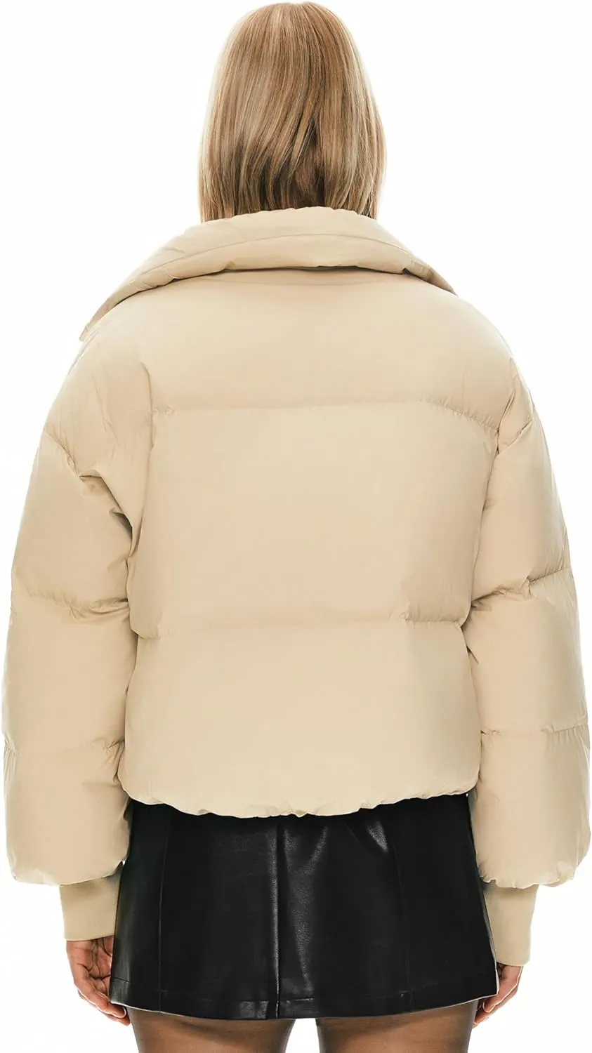 Orolay Women's Winter Oversized Cropped Puffer Jacket Zip Up Short Down Coat Stand Collar Baggy Overcoat