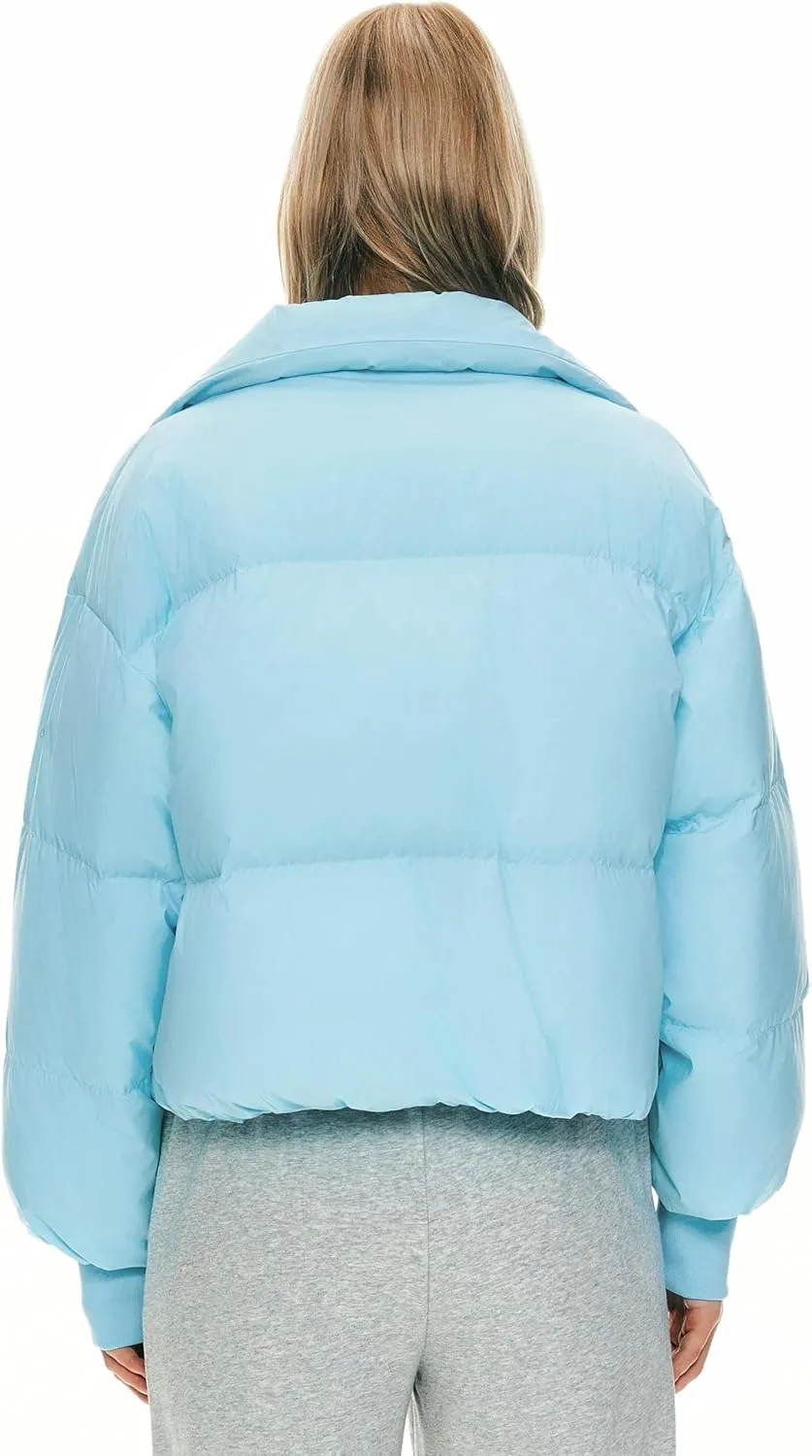 Orolay Women's Winter Oversized Cropped Puffer Jacket Zip Up Short Down Coat Stand Collar Baggy Overcoat