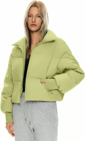 Orolay Women's Winter Oversized Cropped Puffer Jacket Zip Up Short Down Coat Stand Collar Baggy Overcoat