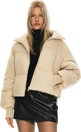 Orolay Women's Winter Oversized Cropped Puffer Jacket Zip Up Short Down Coat Stand Collar Baggy Overcoat