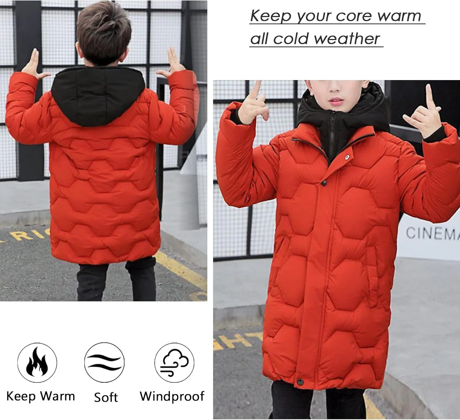 Panegy Boys Long Winter Puffer Coat 4-10 Years Toddler Kids Boy Thick Warm Hooded Coat