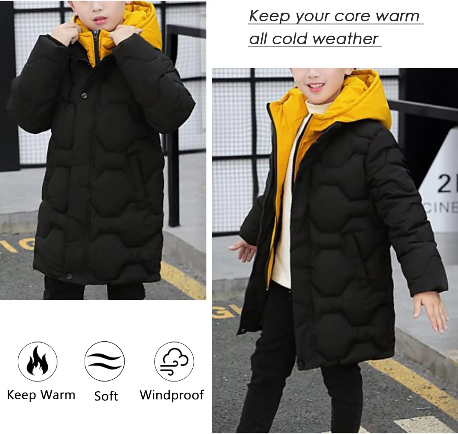 Panegy Boys Long Winter Puffer Coat 4-10 Years Toddler Kids Boy Thick Warm Hooded Coat