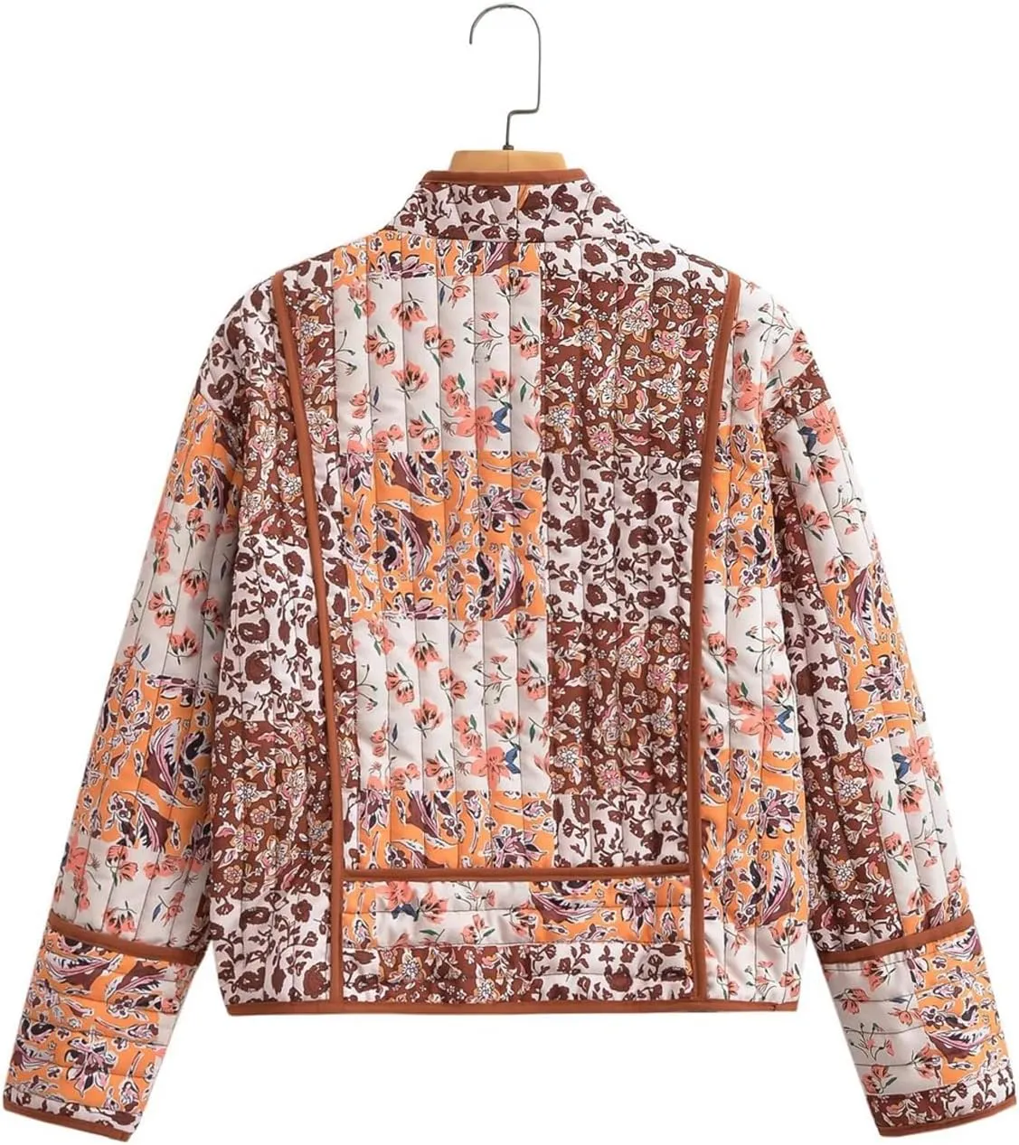 Perbai Womens Floral Cropped Quilted Jacket Lightweight Reversible Open Front Puffer Cardigan Coat