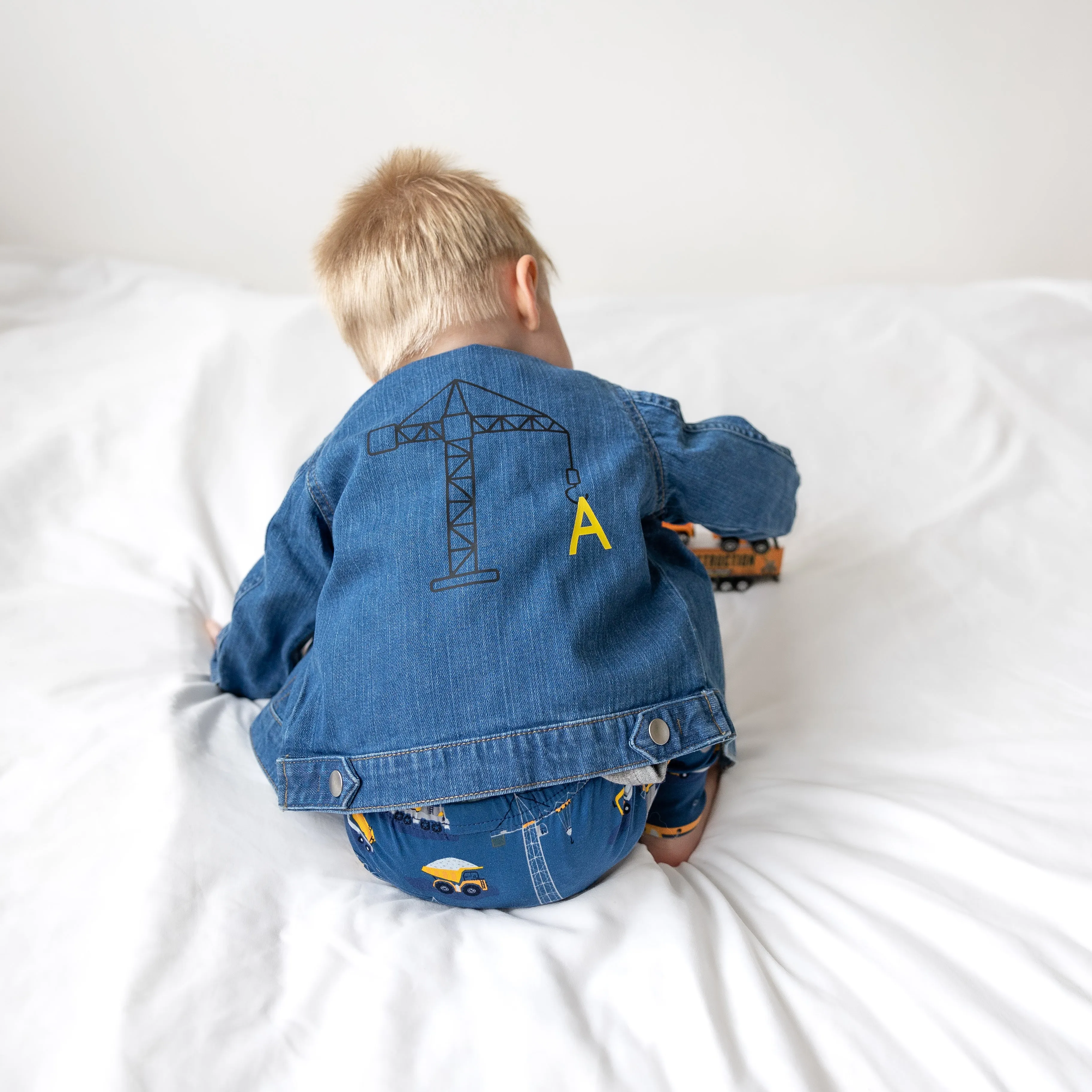 Personalised Construction Organic Childs Denim Jacket