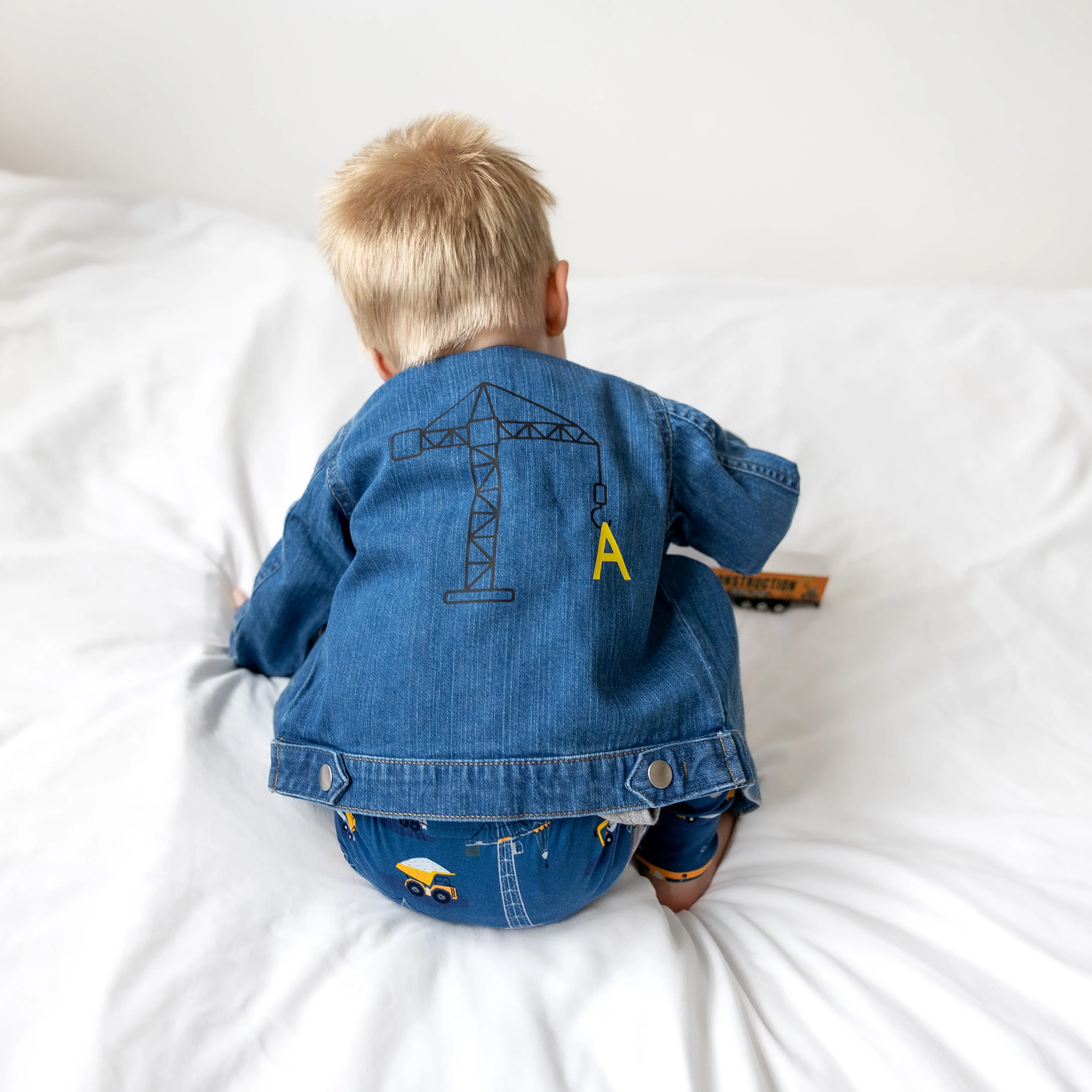 Personalised Construction Organic Childs Denim Jacket