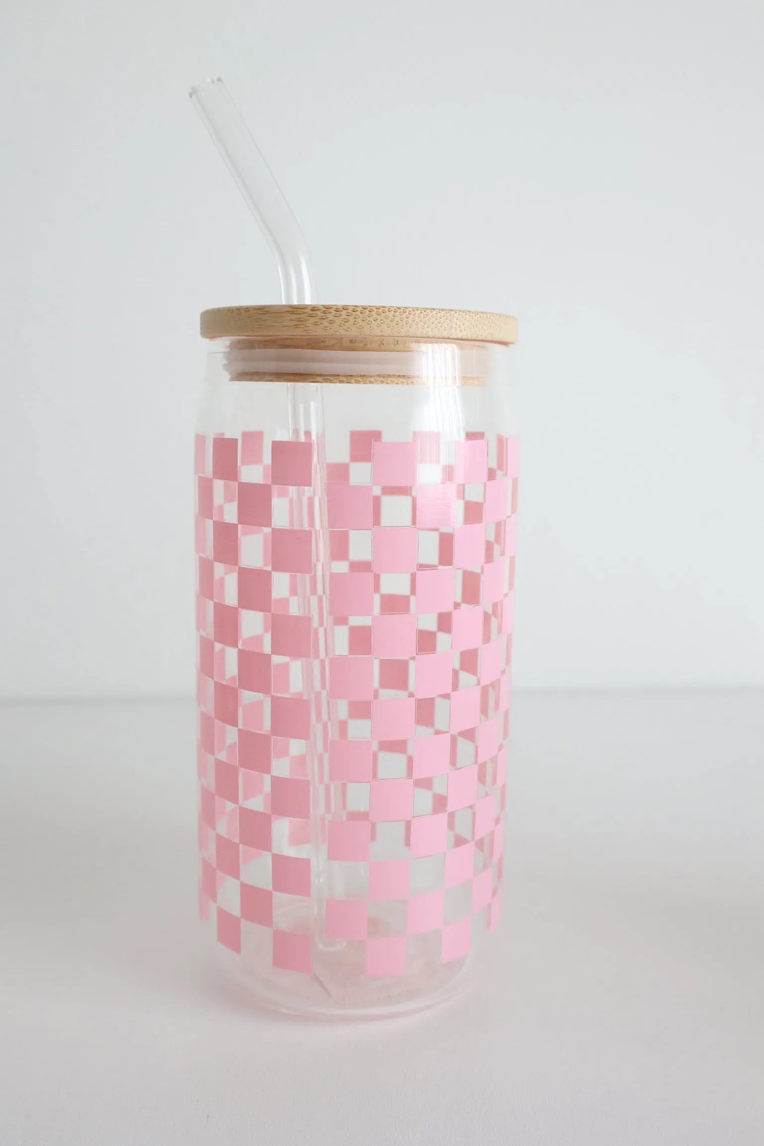 Pink Checkered 17 oz. Can Glass (FINAL SALE)
