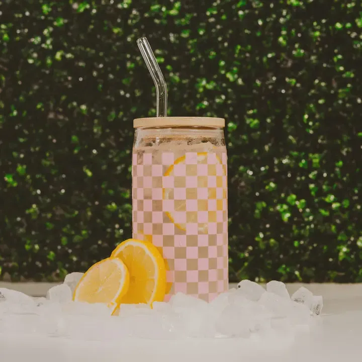 Pink Checkered 17 oz. Can Glass (FINAL SALE)