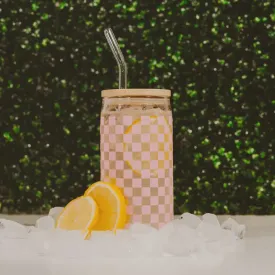 Pink Checkered 17 oz. Can Glass (FINAL SALE)