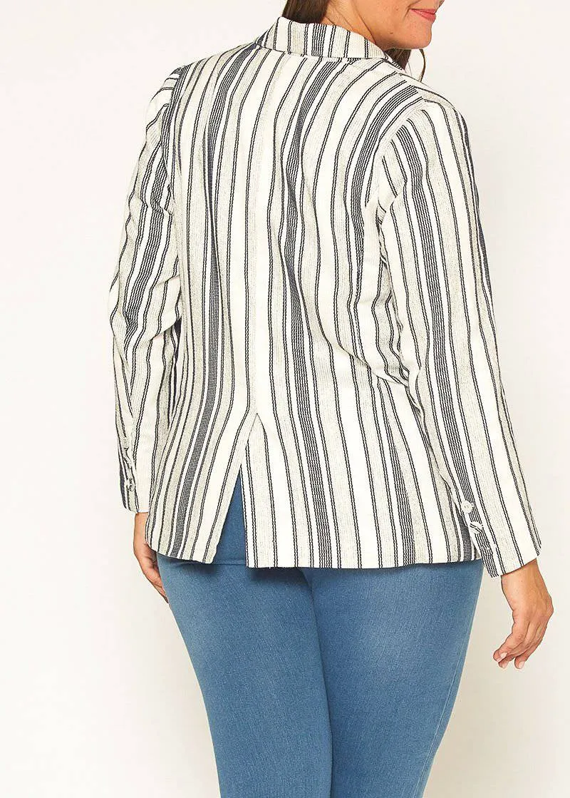 Plus Size Stripe Blazer in Blue White