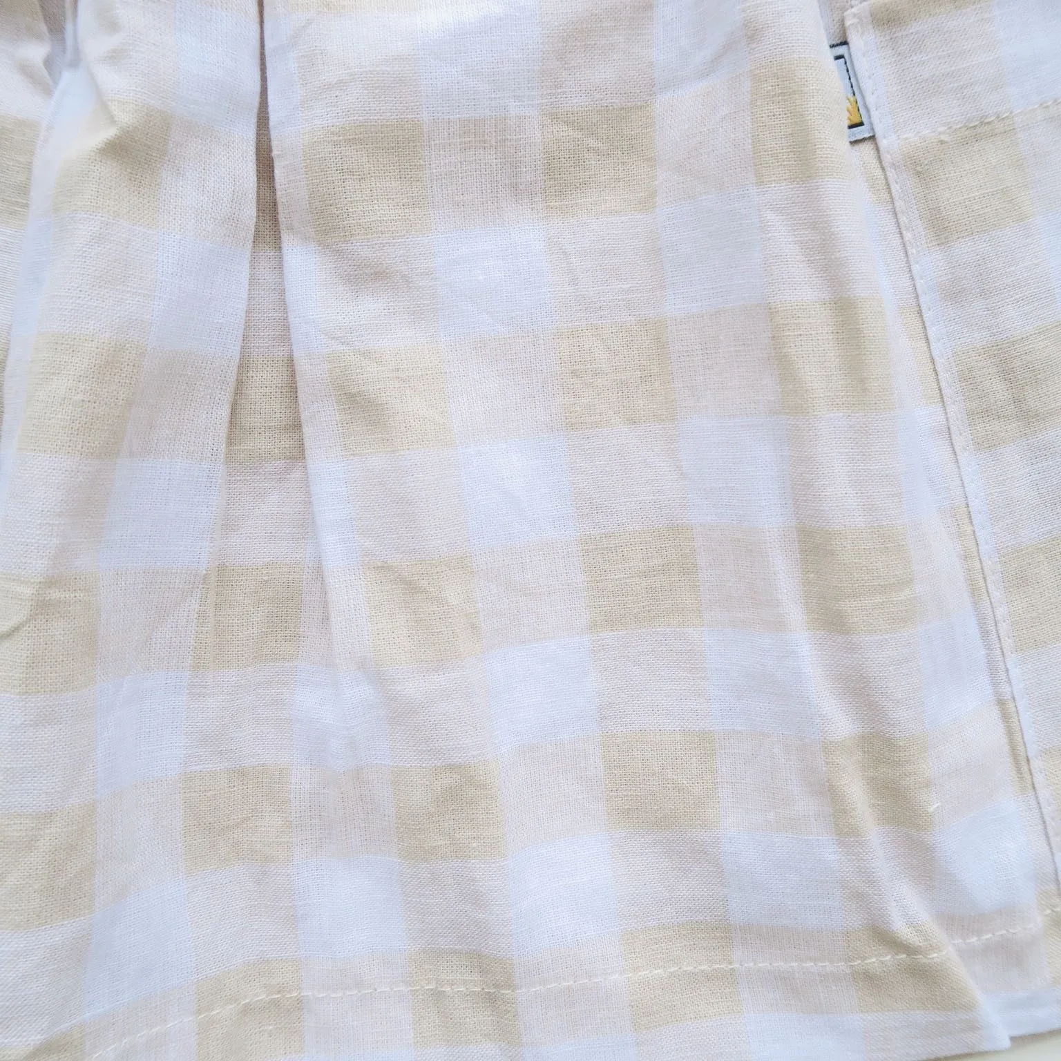 Poppy Dress in Beige Checkered Linen