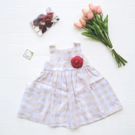 Poppy Dress in Beige Checkered Linen