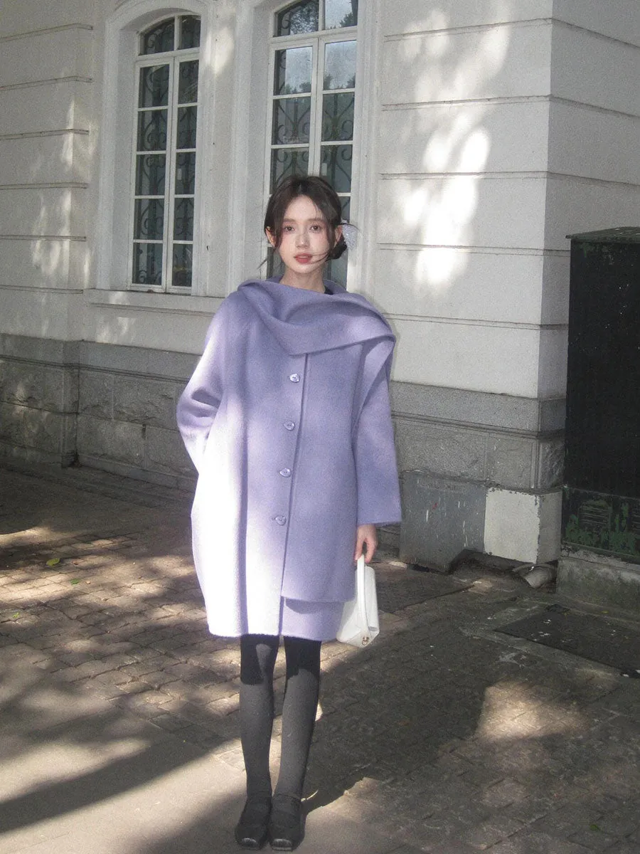 Purple Reversible Cashmere Coat – Luxury Winter Scarf Woolen Cape