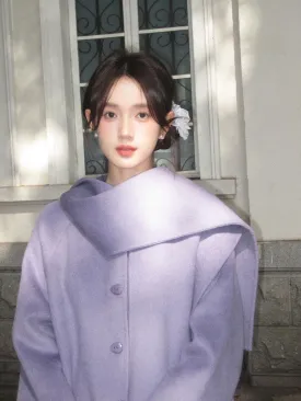 Purple Reversible Cashmere Coat – Luxury Winter Scarf Woolen Cape