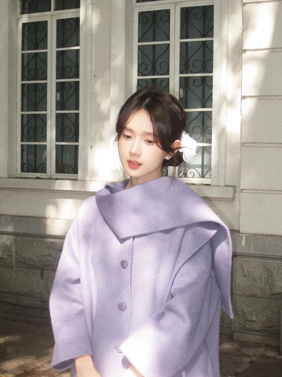 Purple Reversible Cashmere Coat – Luxury Winter Scarf Woolen Cape