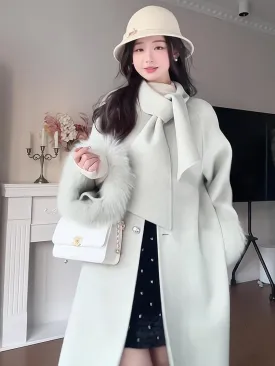 Reversible Cashmere Coat – Elegant Fox Fur Woolen Scarf Jacket