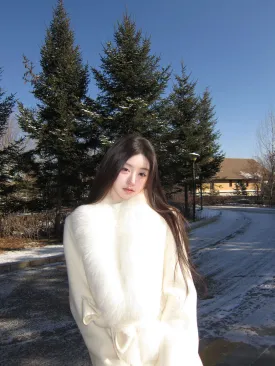 Reversible Cashmere Coat – Elegant Mid-Length Woolen Cape with Eco-Friendly Fox Fur