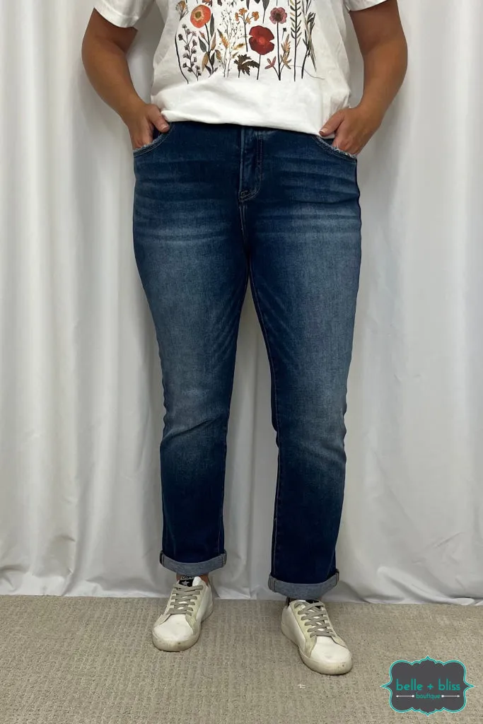 Risen "Noah" High Rise, Non Distressed, Straight Leg Denim - Dark Wash