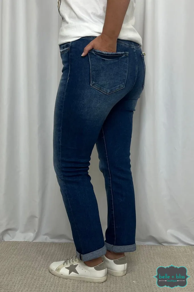 Risen "Noah" High Rise, Non Distressed, Straight Leg Denim - Dark Wash