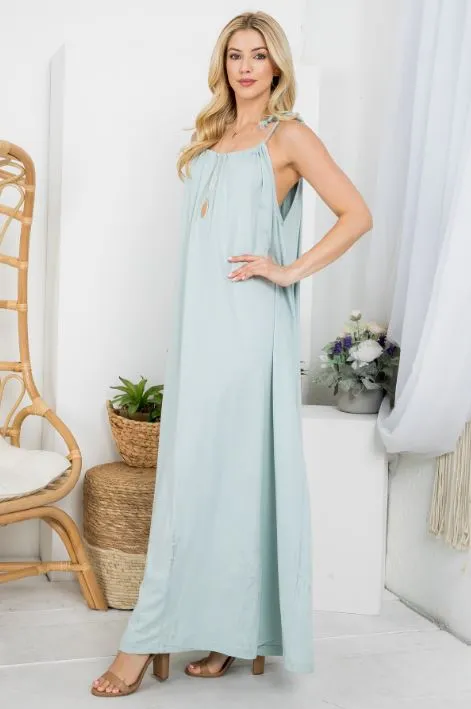Sage, Tie Maxi Dress, 100% cotton