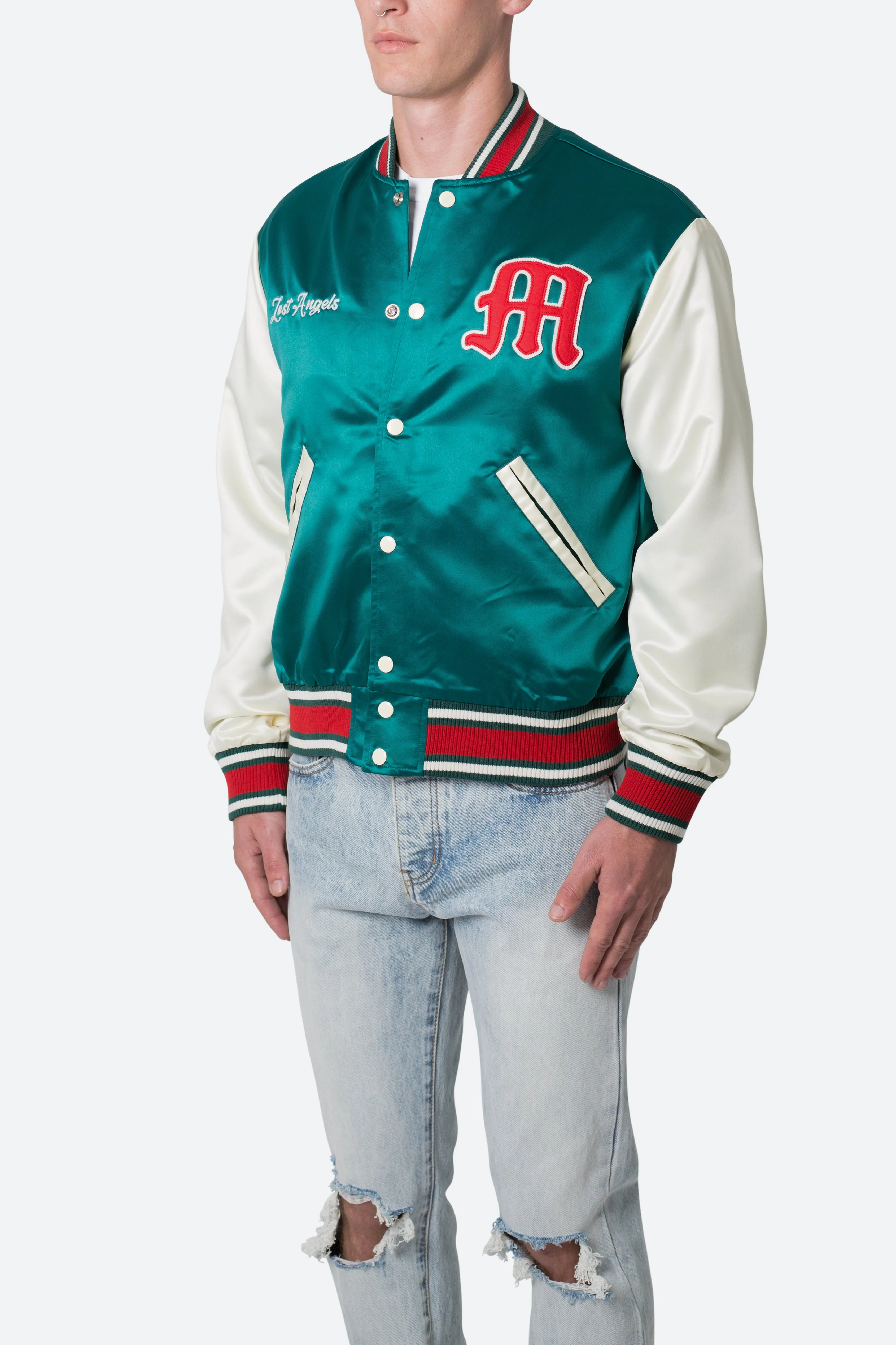 Satin Varsity Jacket - Green/White