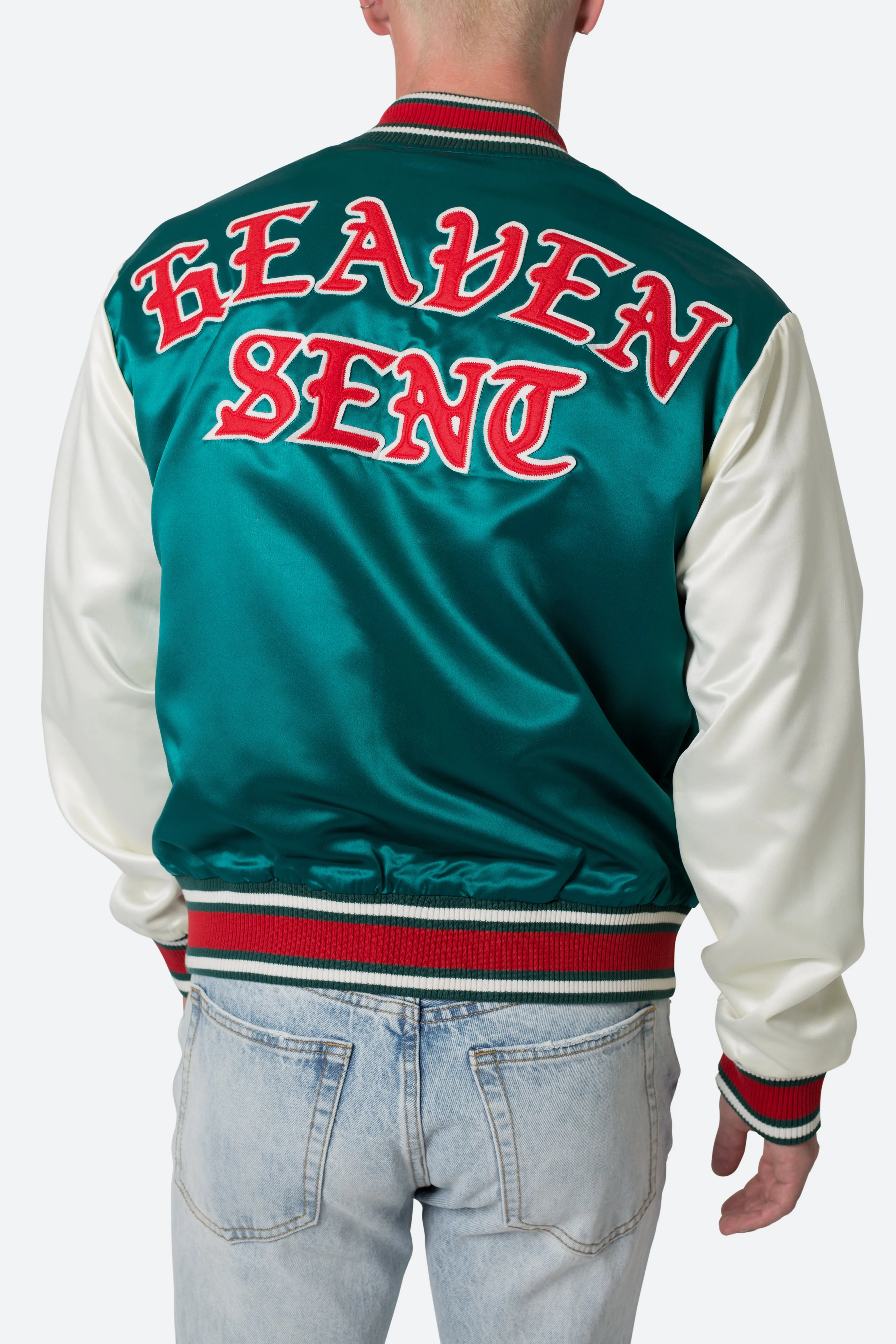Satin Varsity Jacket - Green/White