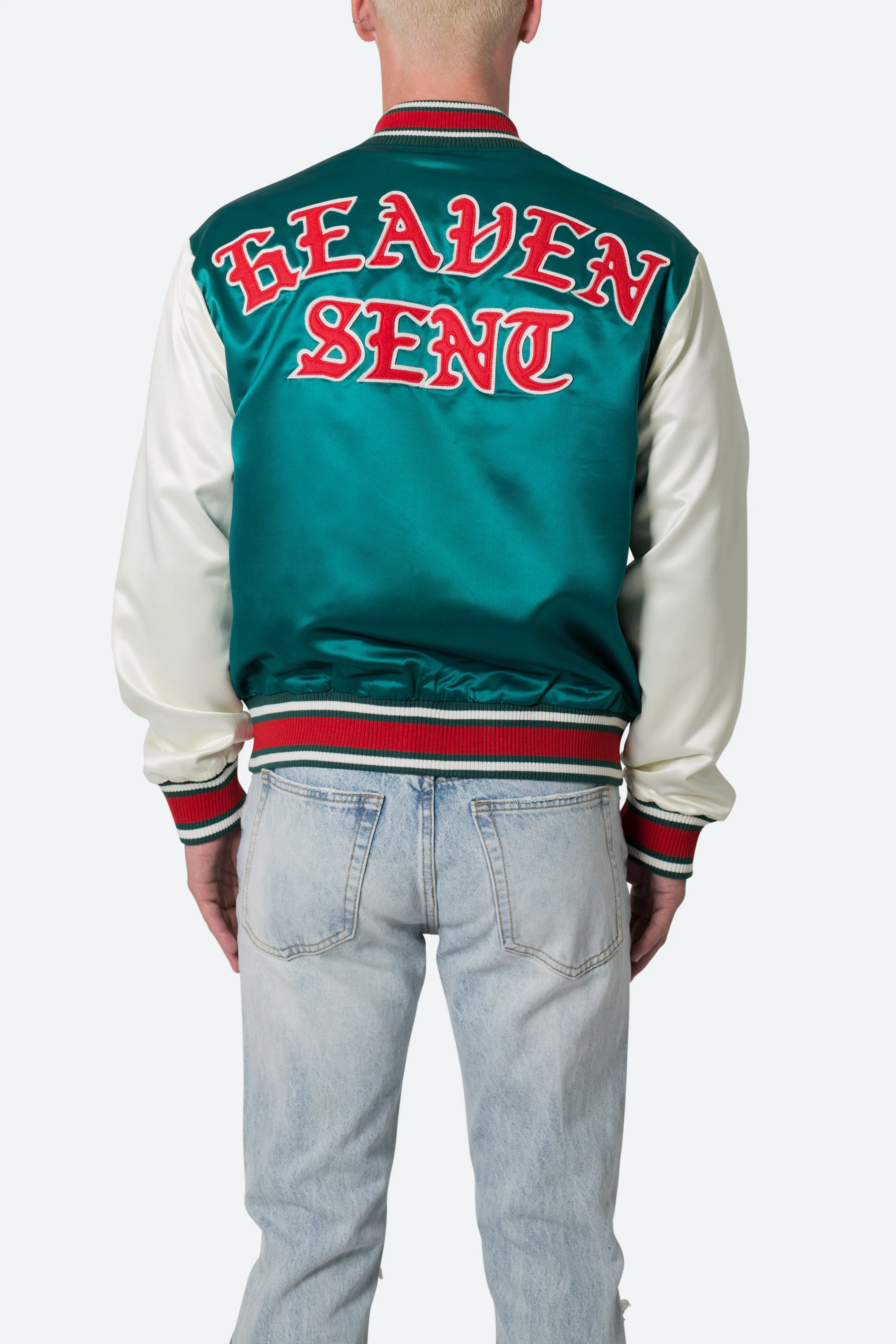 Satin Varsity Jacket - Green/White