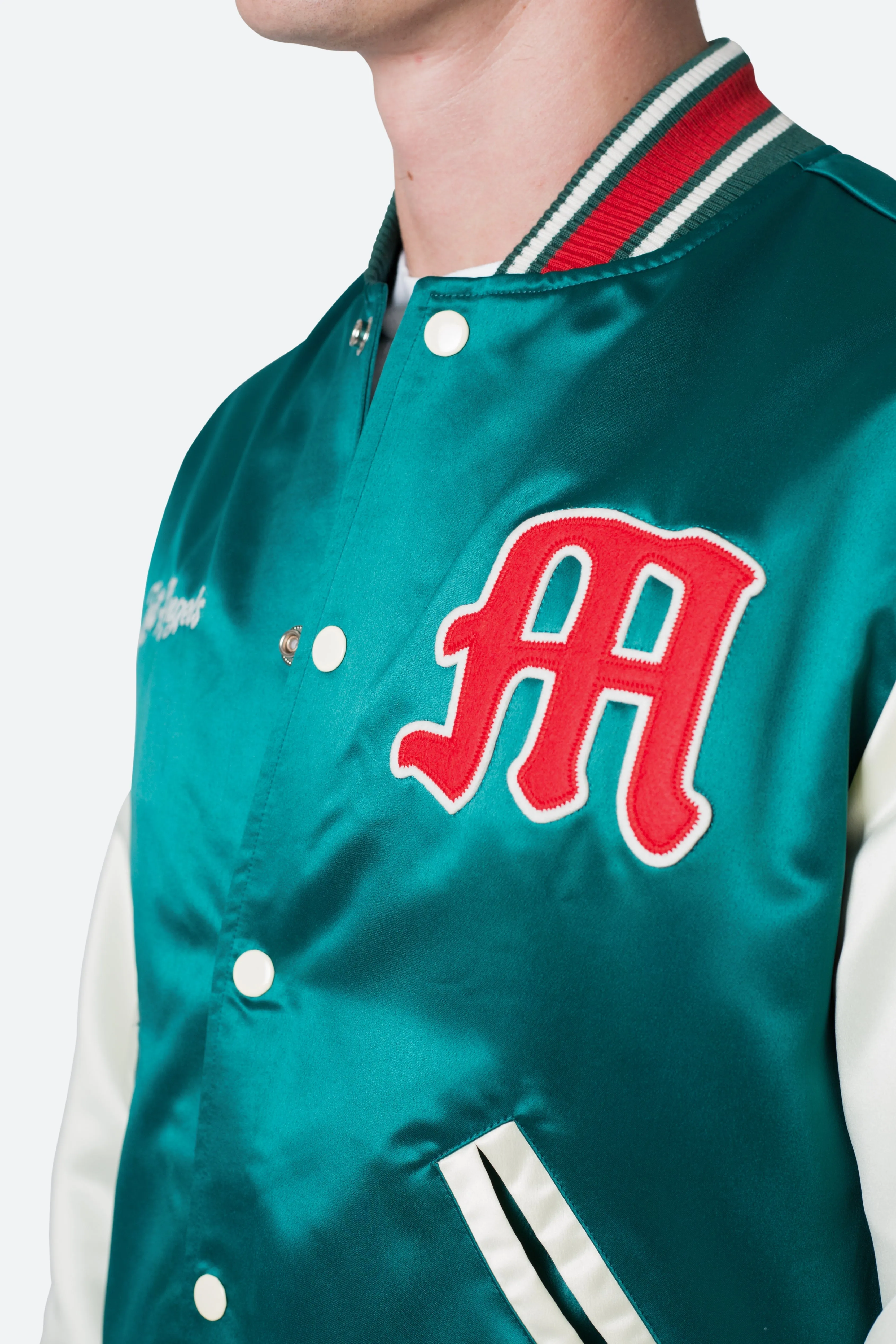 Satin Varsity Jacket - Green/White