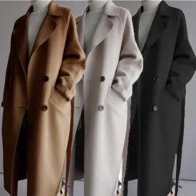 Solid Color Reversible Cashmere Medium-Length Woolen Coat