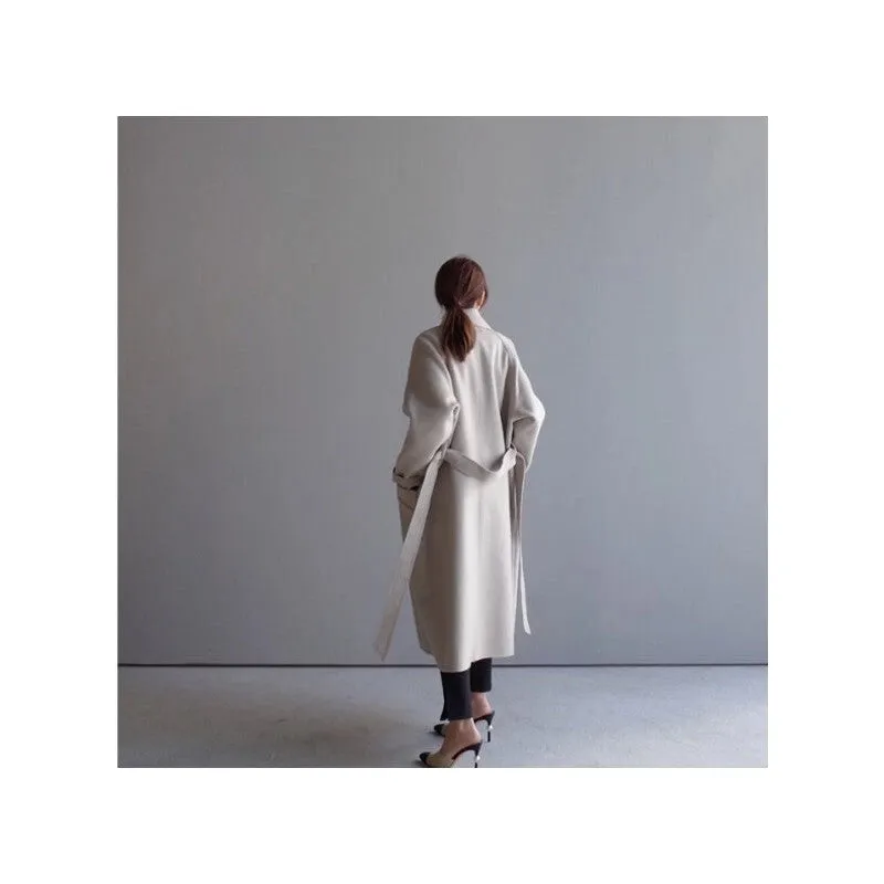 Solid Color Reversible Cashmere Medium-Length Woolen Coat