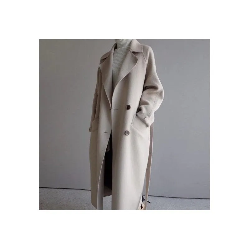 Solid Color Reversible Cashmere Medium-Length Woolen Coat