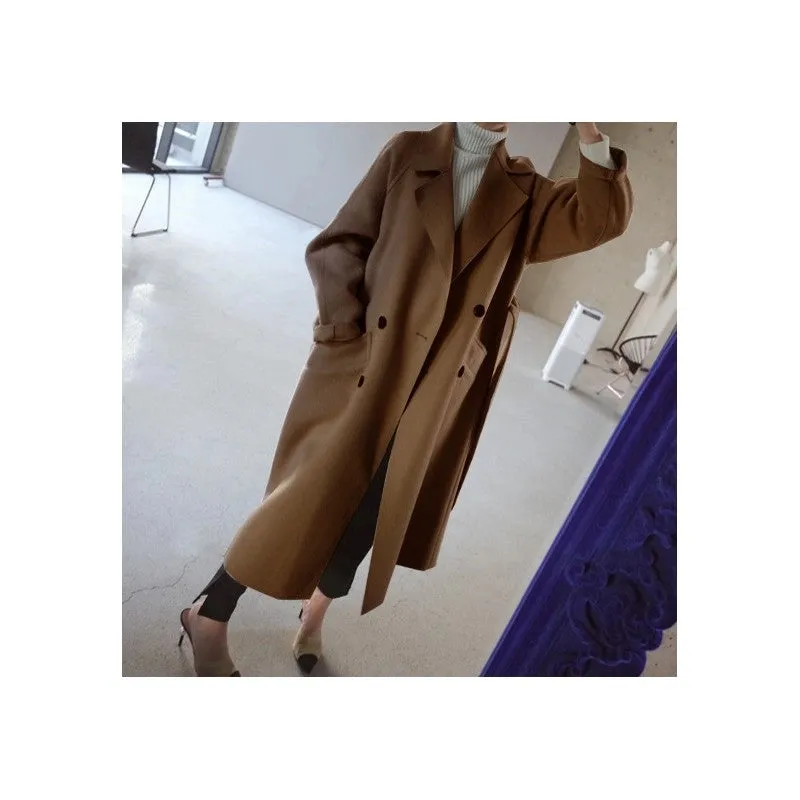 Solid Color Reversible Cashmere Medium-Length Woolen Coat