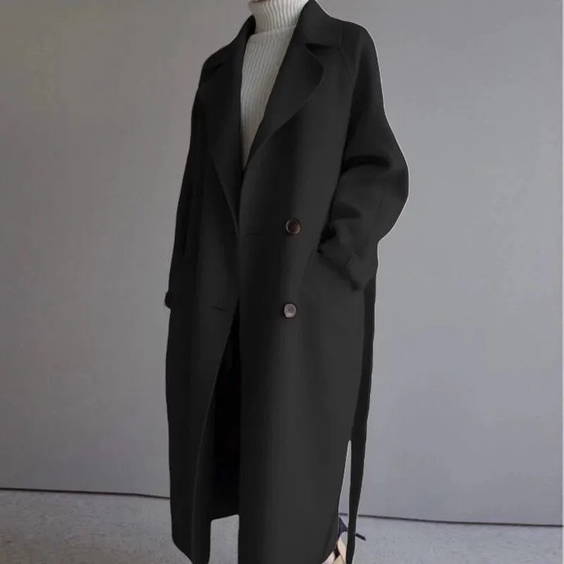 Solid Color Reversible Cashmere Medium-Length Woolen Coat