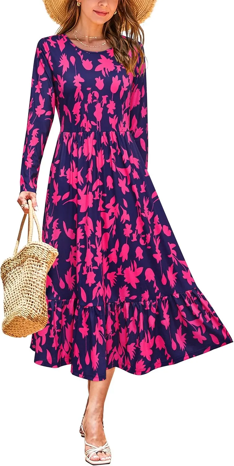 STYLEWORD Women's 2025 Summer Beach Vacation Dresses Casual Sleeveless Tank Tiered Flowy Midi Sundress