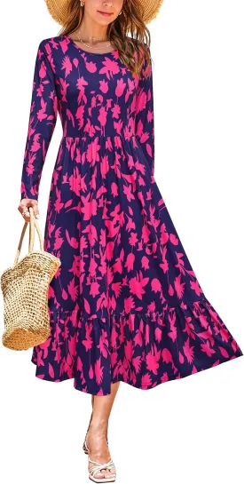 STYLEWORD Women's 2025 Summer Beach Vacation Dresses Casual Sleeveless Tank Tiered Flowy Midi Sundress
