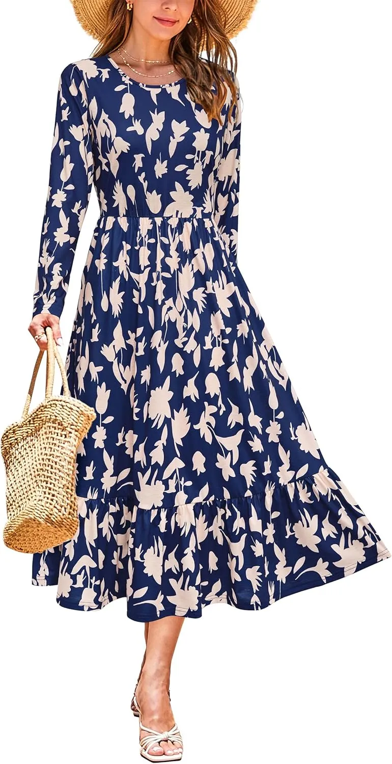 STYLEWORD Women's 2025 Summer Beach Vacation Dresses Casual Sleeveless Tank Tiered Flowy Midi Sundress
