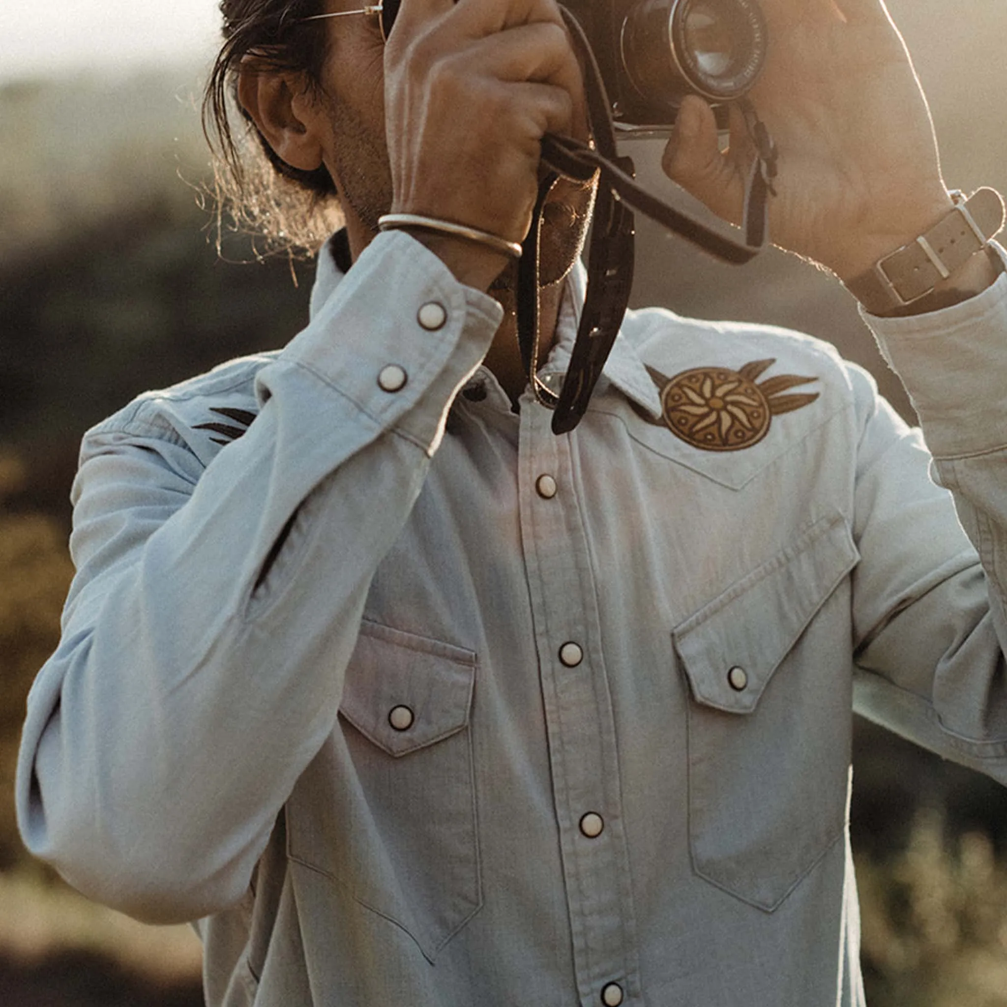 The Embroidered Western Shirt in Washed Selvage
