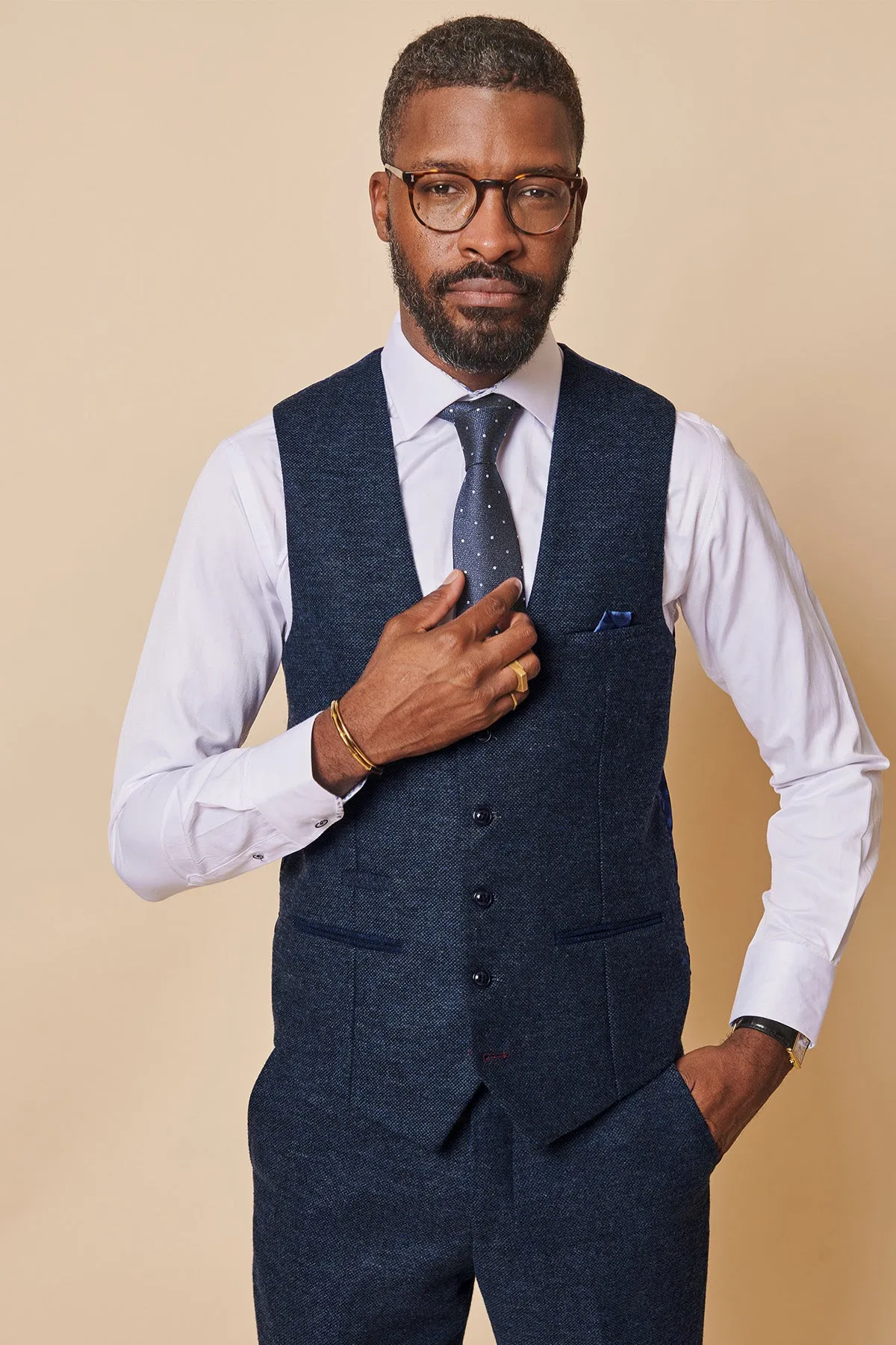 The Leicester City F.C. Collection - MARLOW Navy Tweed Suit As Worn By Wilfred Ndidi