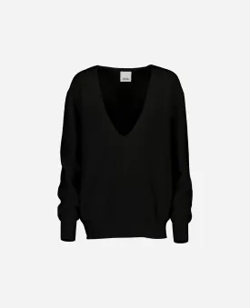 V-Pullover aus Cashmere-Mischung in Schwarz