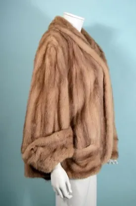 Vintage 40s Mink Capelet Jacket, Batwing Sleeves Shawl Collar