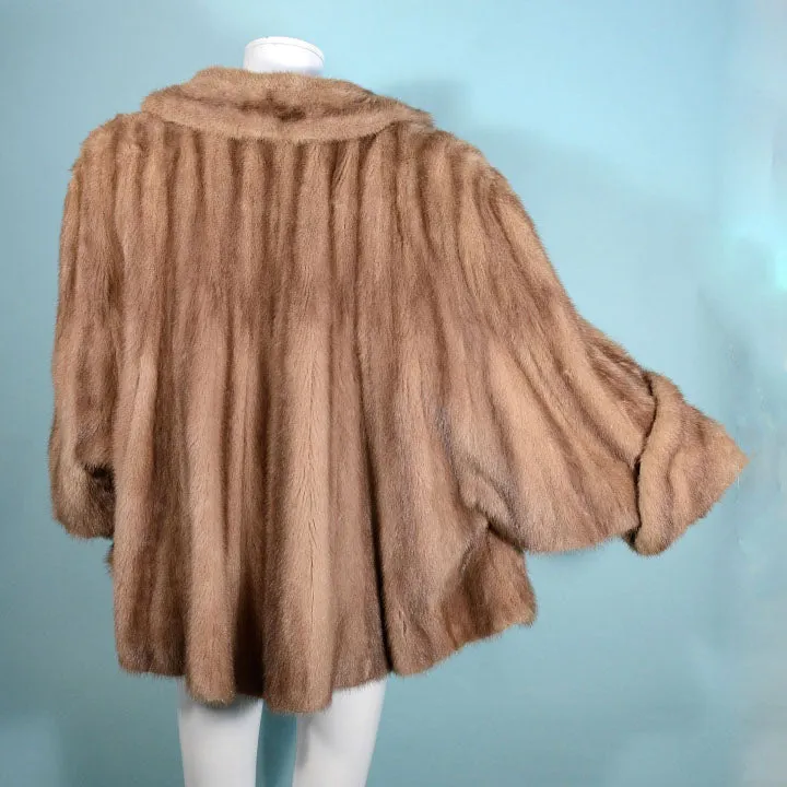 Vintage 40s Mink Capelet Jacket, Batwing Sleeves Shawl Collar