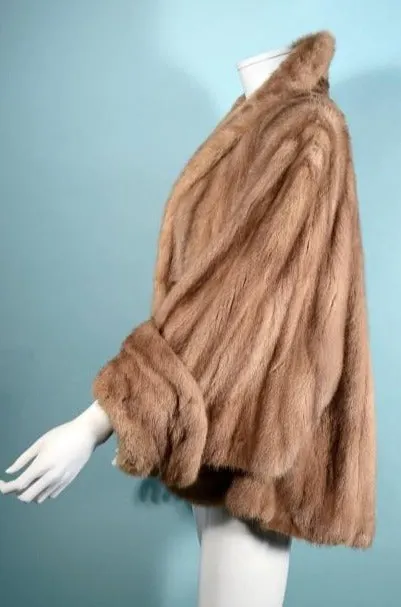 Vintage 40s Mink Capelet Jacket, Batwing Sleeves Shawl Collar